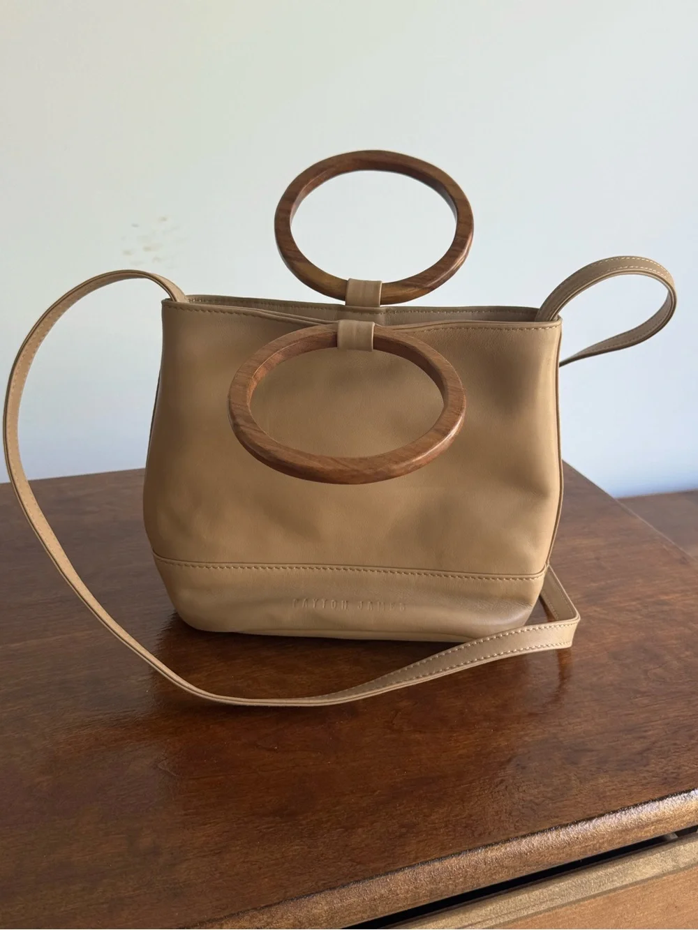 Anthropologie Payton James Wood Bucket Tote - Picture 3 of 6